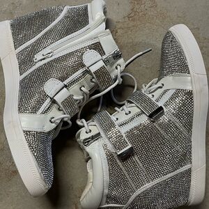 Rhinestone wedge sneakers.